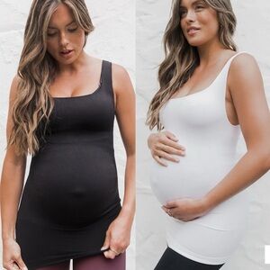 Blanqi Maternity (2) Black and (1) White Maternity Belly Support Tank Tops